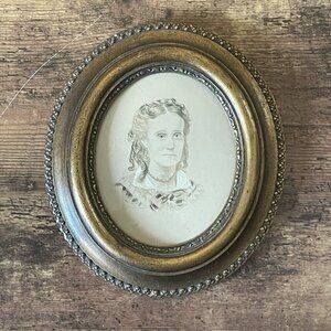 Antique 19th Century Harriet Beecher Stowe Miniature Portrait Painting Gouache